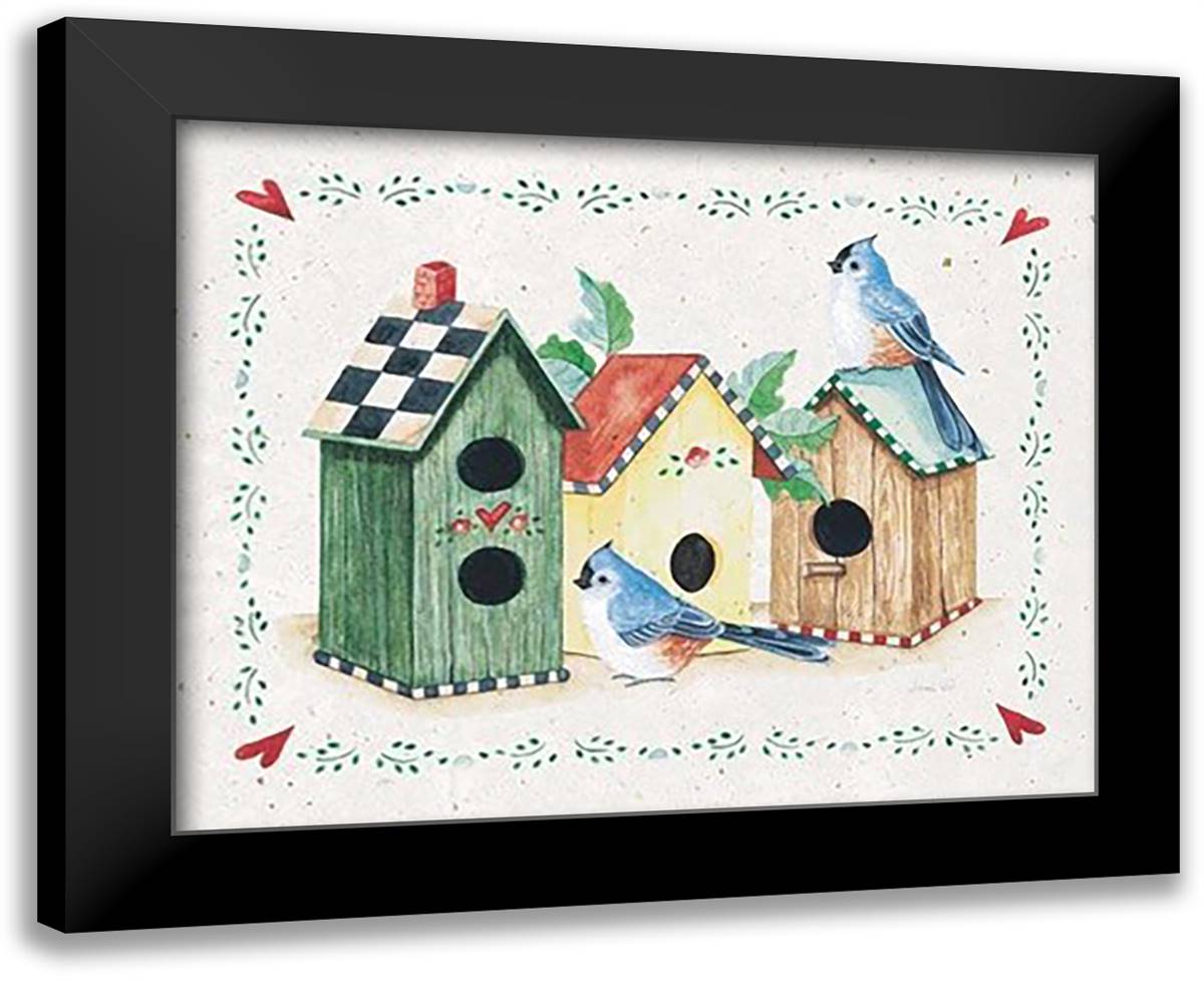 Birds and Birdhouses 3 18x15 Black Modern Wood Framed Art Print Poster by West, S.