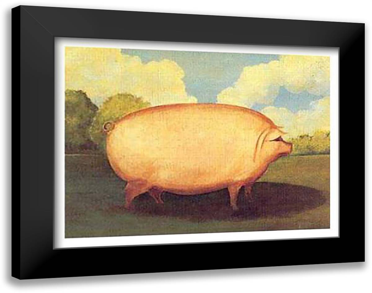 Pink Pig 18x15 Black Modern Wood Framed Art Print Poster