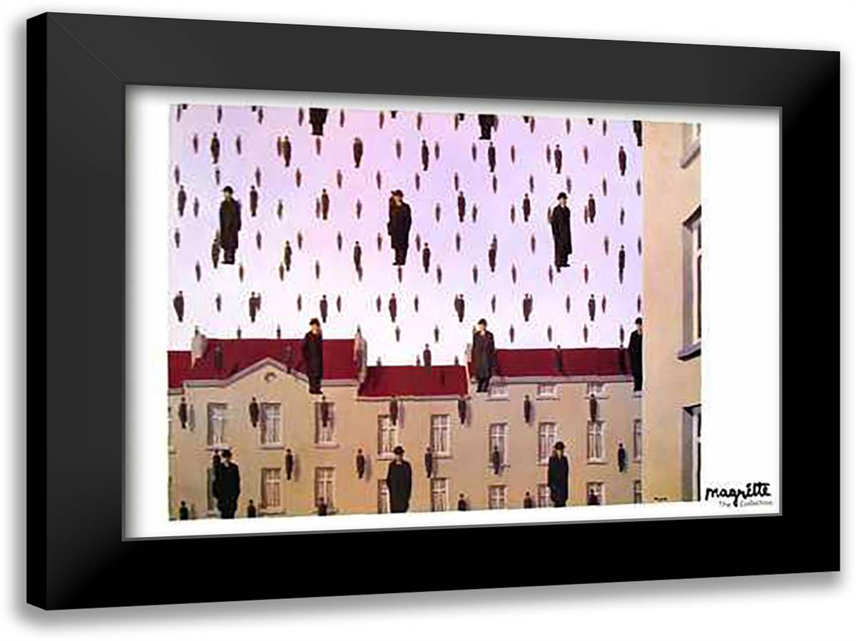 Golconde 40x28 Black Modern Wood Framed Art Print Poster by Magritte, Rene