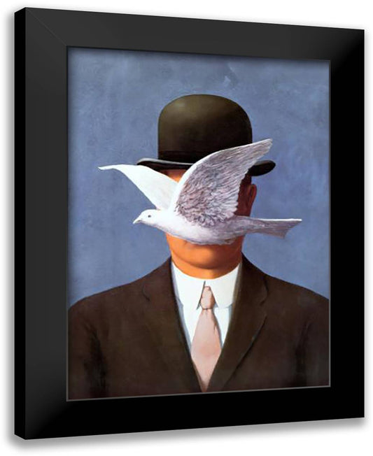 L'Homme au Chapeau Melon 24x32 Black Modern Wood Framed Art Print Poster by Magritte, Rene