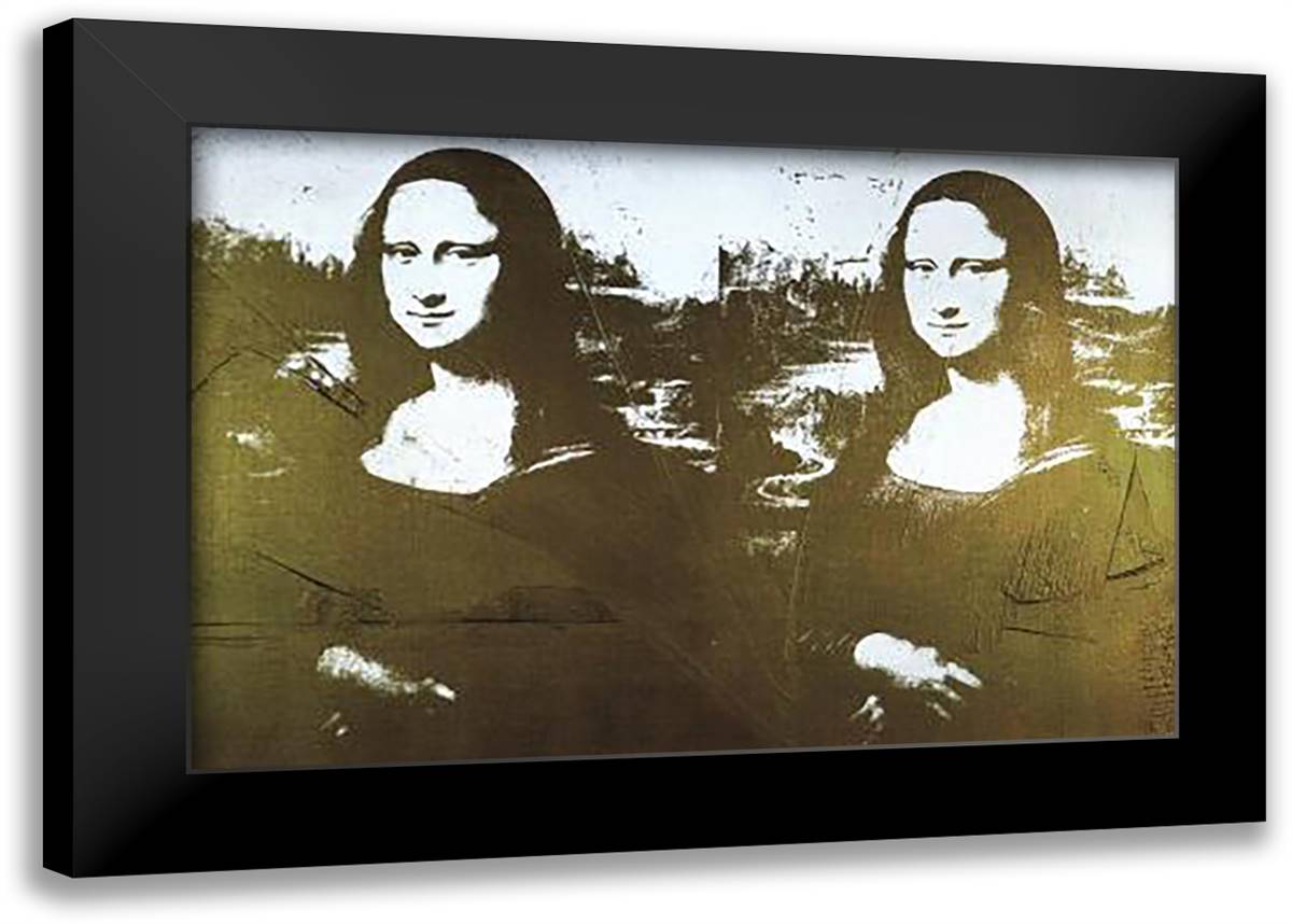 Two Golden Mona Lisas (Sm) 40x28 Black Modern Wood Framed Art Print Poster by Warhol, Andy