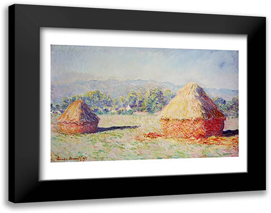 Haystacks in the Sun, Morning Effect, 1891 28x22 Black Modern Wood Framed Art Print Poster by Monet, Claude