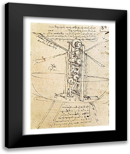 Vertically Standing Bird's-winged Flying Machine 22x28 Black Modern Wood Framed Art Print Poster by da Vinci, Leonardo