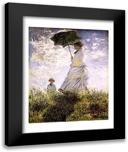 Woman with a Parasol - Madame Monet and Her Son 22x28 Black Modern Wood Framed Art Print Poster by Monet, Claude