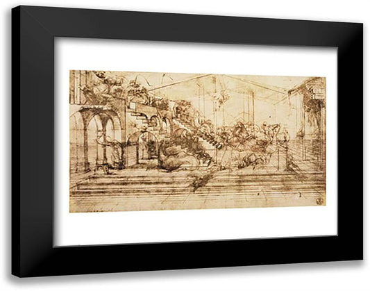 Perspective Study for the Background of The Adoration of the Magi 28x22 Black Modern Wood Framed Art Print Poster by da Vinci, Leonardo