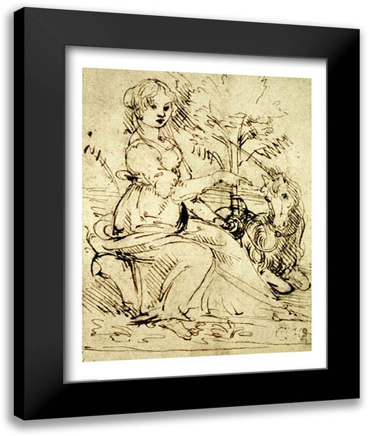 Lady with a Unicorn 22x28 Black Modern Wood Framed Art Print Poster by da Vinci, Leonardo