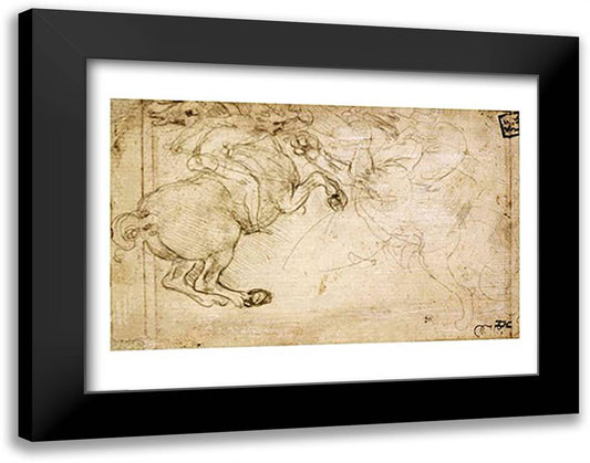 A Horseman in Combat with a Griffin 28x22 Black Modern Wood Framed Art Print Poster by da Vinci, Leonardo