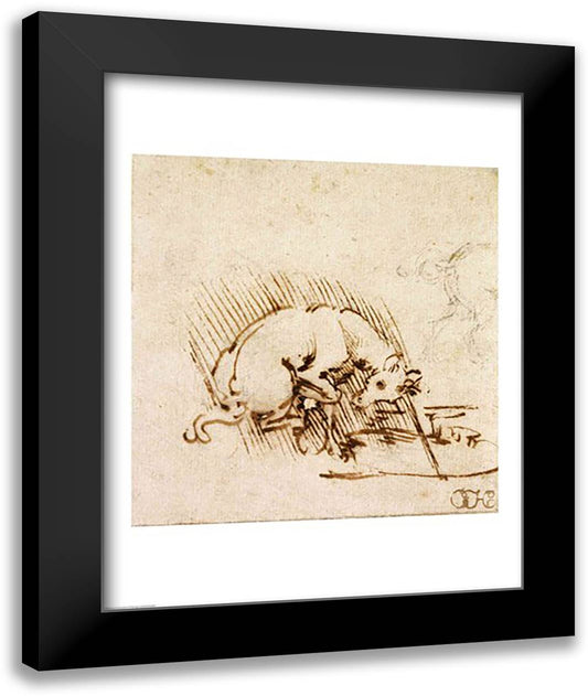 A Unicorn Dipping its Horn into a Pool of Water, c.1481 22x28 Black Modern Wood Framed Art Print Poster by da Vinci, Leonardo
