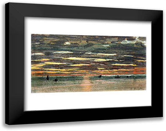 Sunset Over the Sea 28x22 Black Modern Wood Framed Art Print Poster by Monet, Claude