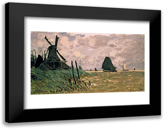 A Windmill near Zaandam, 19th century 28x22 Black Modern Wood Framed Art Print Poster by Monet, Claude