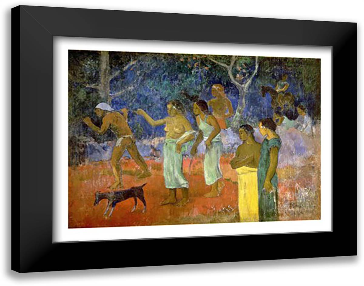 Scene from Tahitian Life, 1896 28x22 Black Modern Wood Framed Art Print Poster by Gauguin, Paul