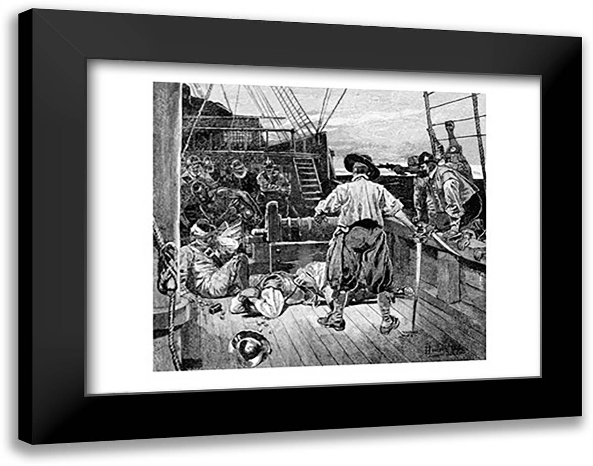 Thomas Moon began to Lay about him with his Sword 28x22 Black Modern Wood Framed Art Print Poster by Pyle, Howard