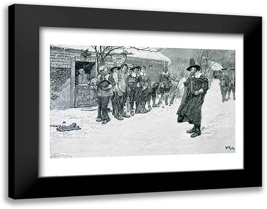 The Puritan Governor Interrupting the Christmas Sports 28x22 Black Modern Wood Framed Art Print Poster by Pyle, Howard