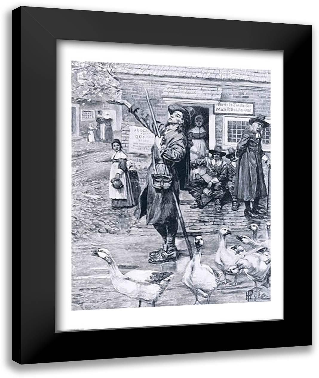 A Quaker Exhorter in New England, illustration from 'The Second Generation of Englishmen in America' 22x28 Black Modern Wood Framed Art Print Poster by Pyle, Howard