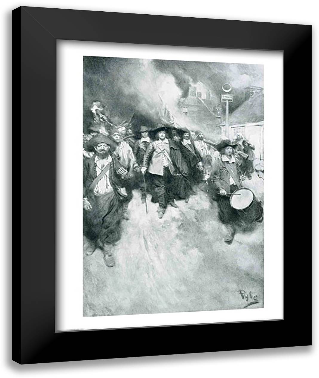 The Burning of Jamestown, 1676, illustration from 'Colonies and Nation' 22x28 Black Modern Wood Framed Art Print Poster by Pyle, Howard