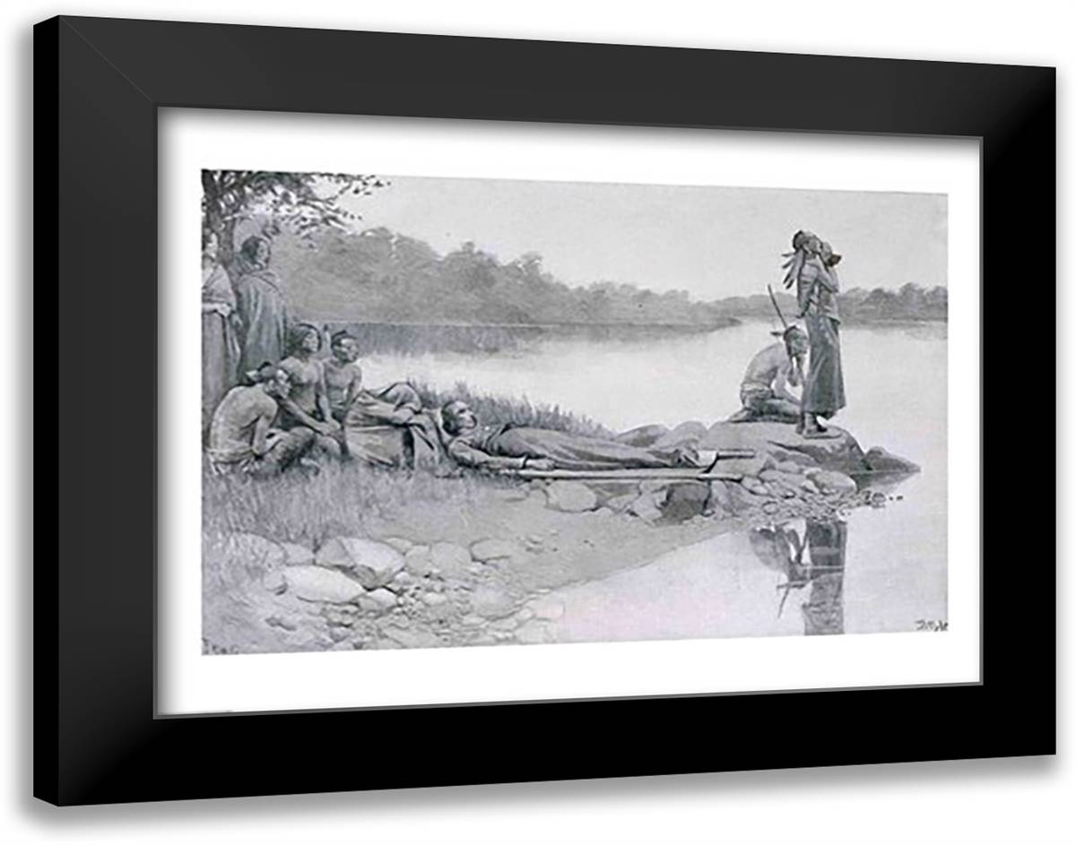 The Death of Indian Chief Alexander, Brother of King Philip 28x22 Black Modern Wood Framed Art Print Poster by Pyle, Howard