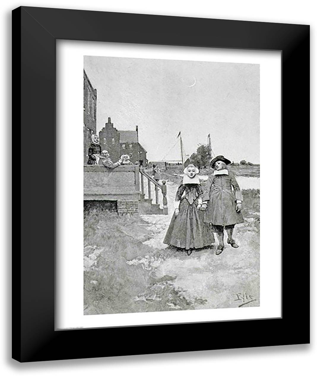 Along the Canal in Old Manhattan, illustration from 'The Evolution of New York' 22x28 Black Modern Wood Framed Art Print Poster by Pyle, Howard