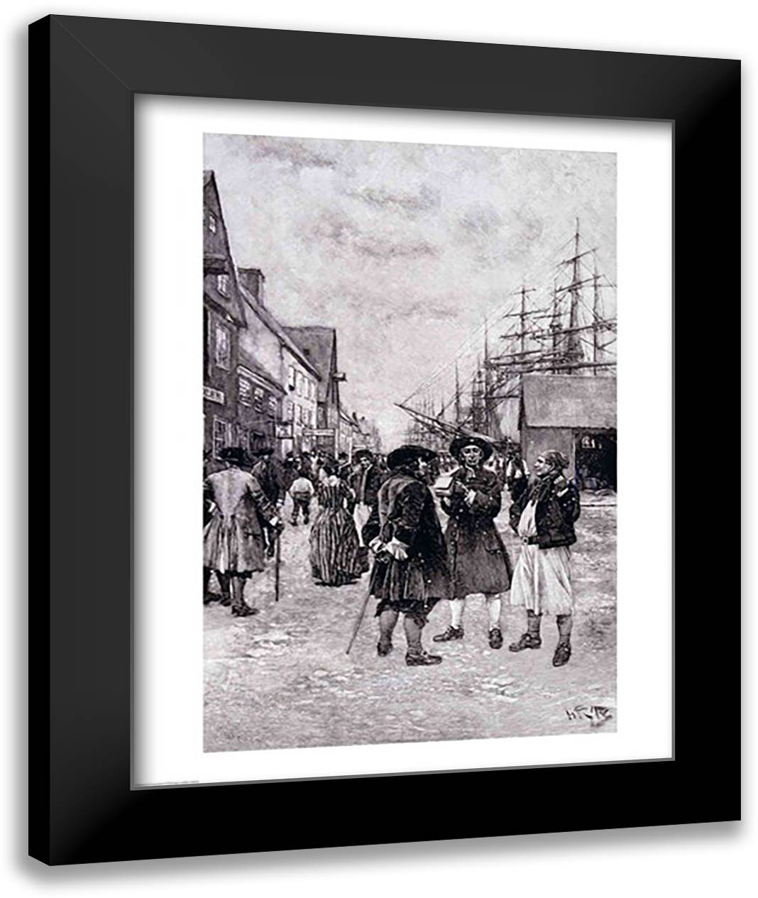 Along the Water Front in Old New York, illustration from 'The Evolution of New York 22x28 Black Modern Wood Framed Art Print Poster by Pyle, Howard