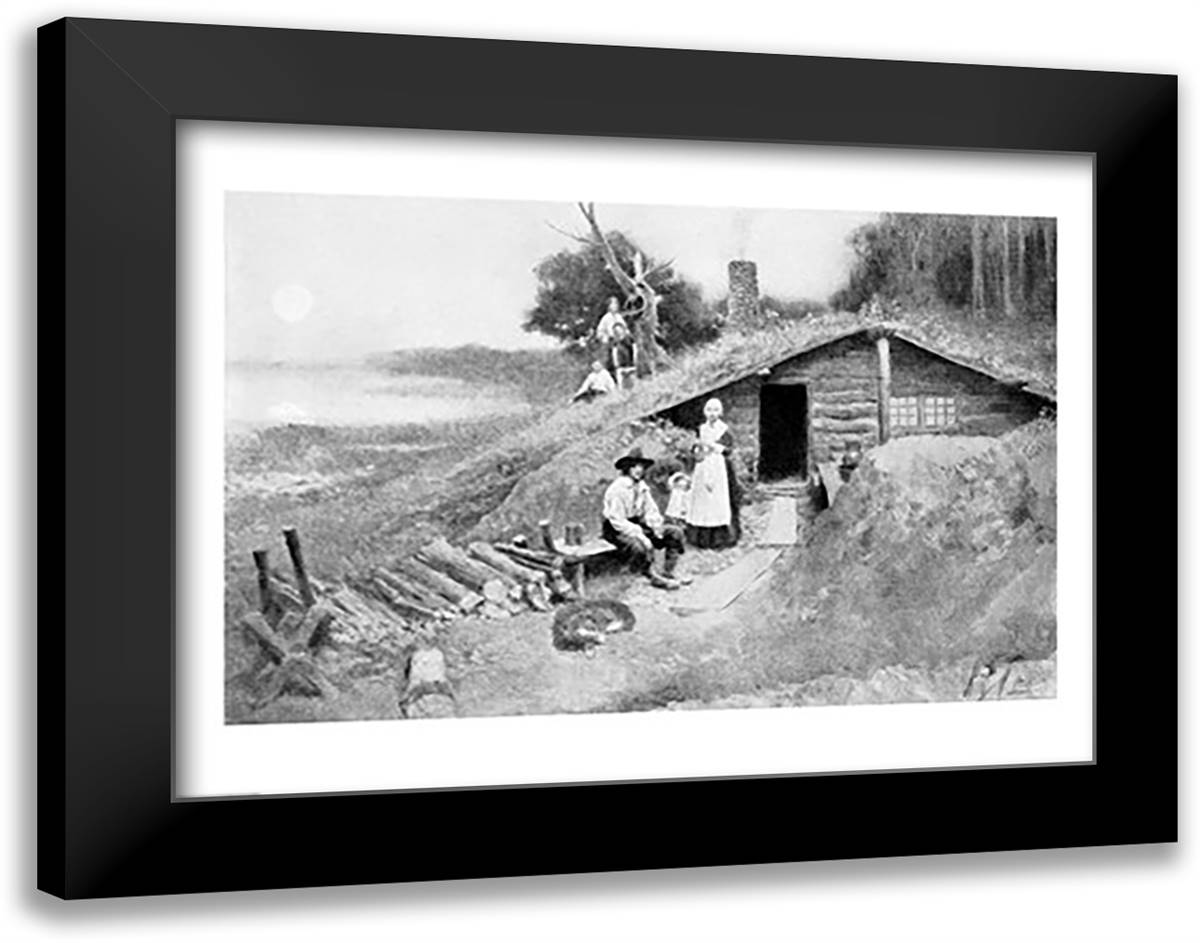 A Pennsylvania Cave-Dwelling, illustration from 'Colonies and Nation' 28x22 Black Modern Wood Framed Art Print Poster by Pyle, Howard