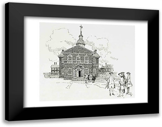 Carpenter's Hall, Philadelphia, where the First and Second Continental Congresses held their sessions 28x22 Black Modern Wood Framed Art Print Poster by Pyle, Howard