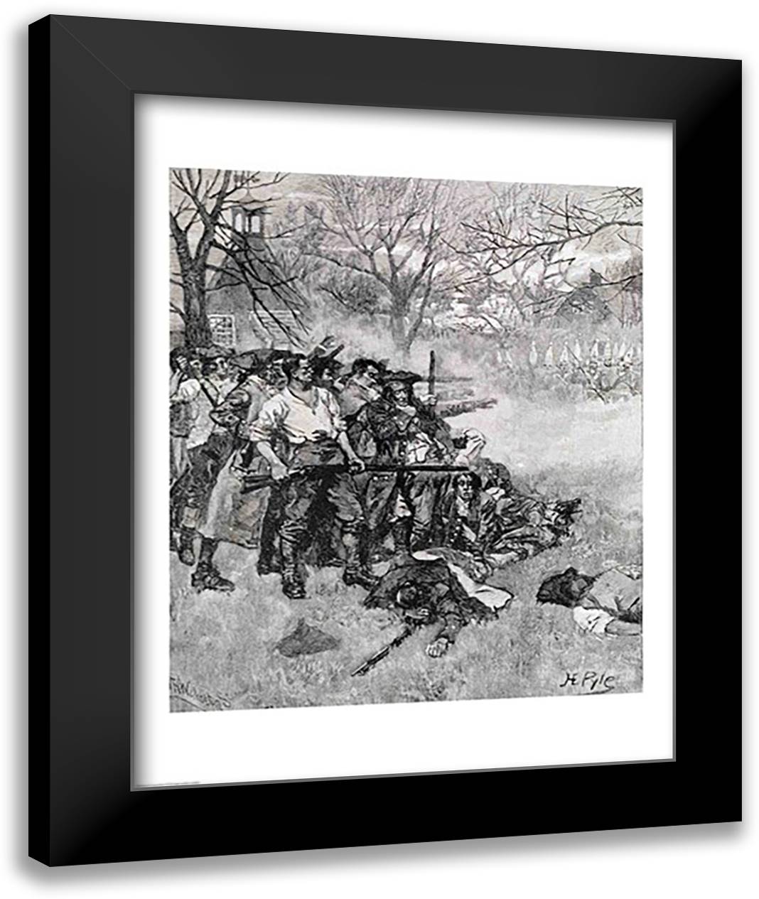 Lexington Green - 'If they want war, it may as well begin here' 22x28 Black Modern Wood Framed Art Print Poster by Pyle, Howard