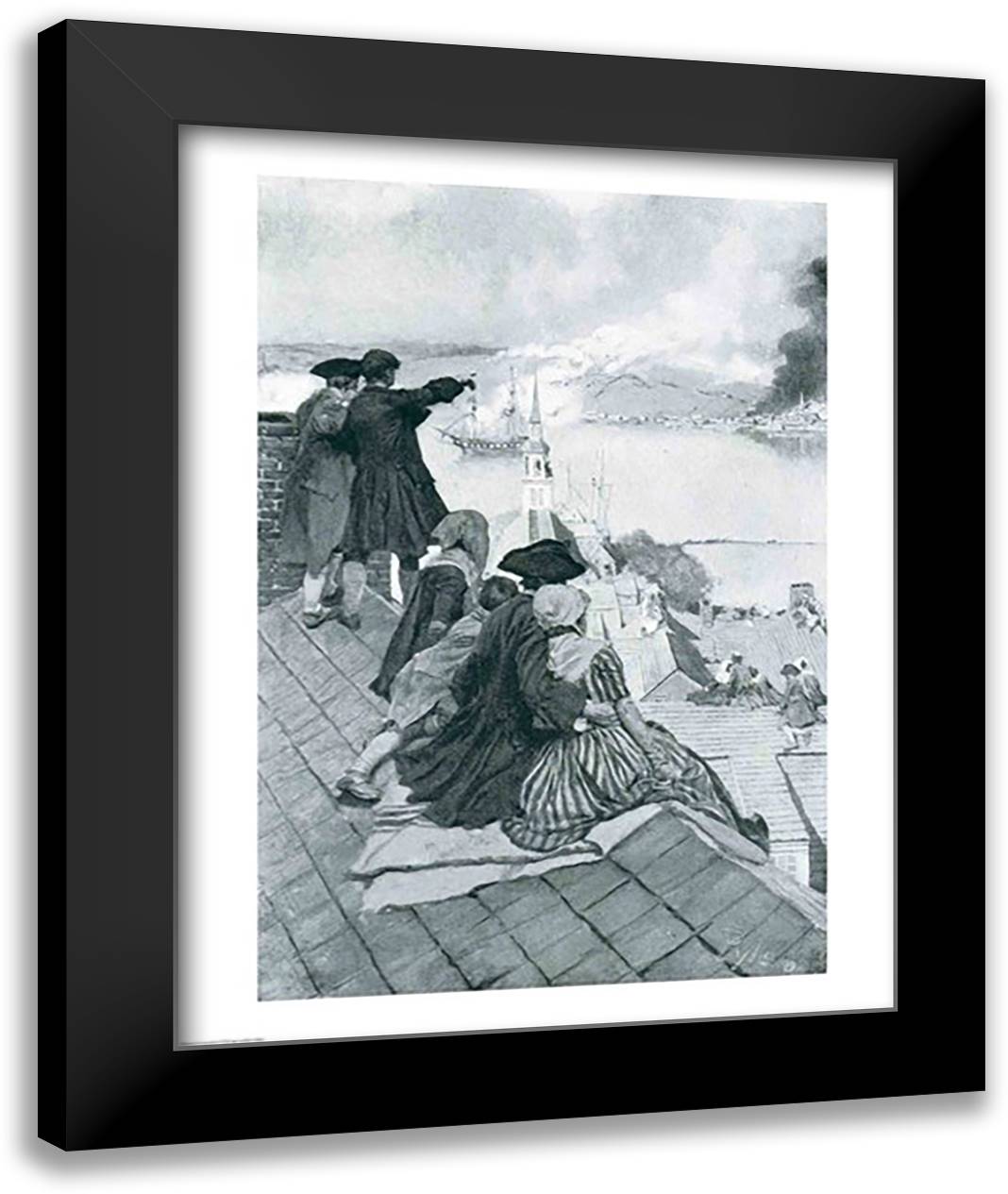 Watching the Fight at Bunker Hill 22x28 Black Modern Wood Framed Art Print Poster by Pyle, Howard