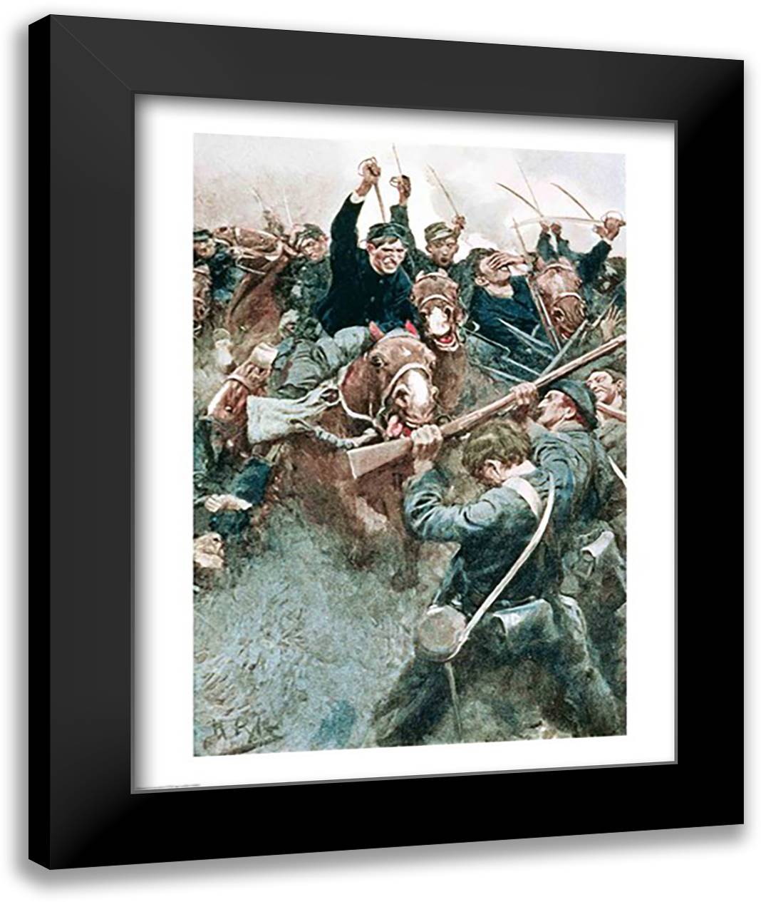 Jackson's Brigade Standing Like a Stone Wall before the Federal Onslaught at Bull Run 22x28 Black Modern Wood Framed Art Print Poster by Pyle, Howard