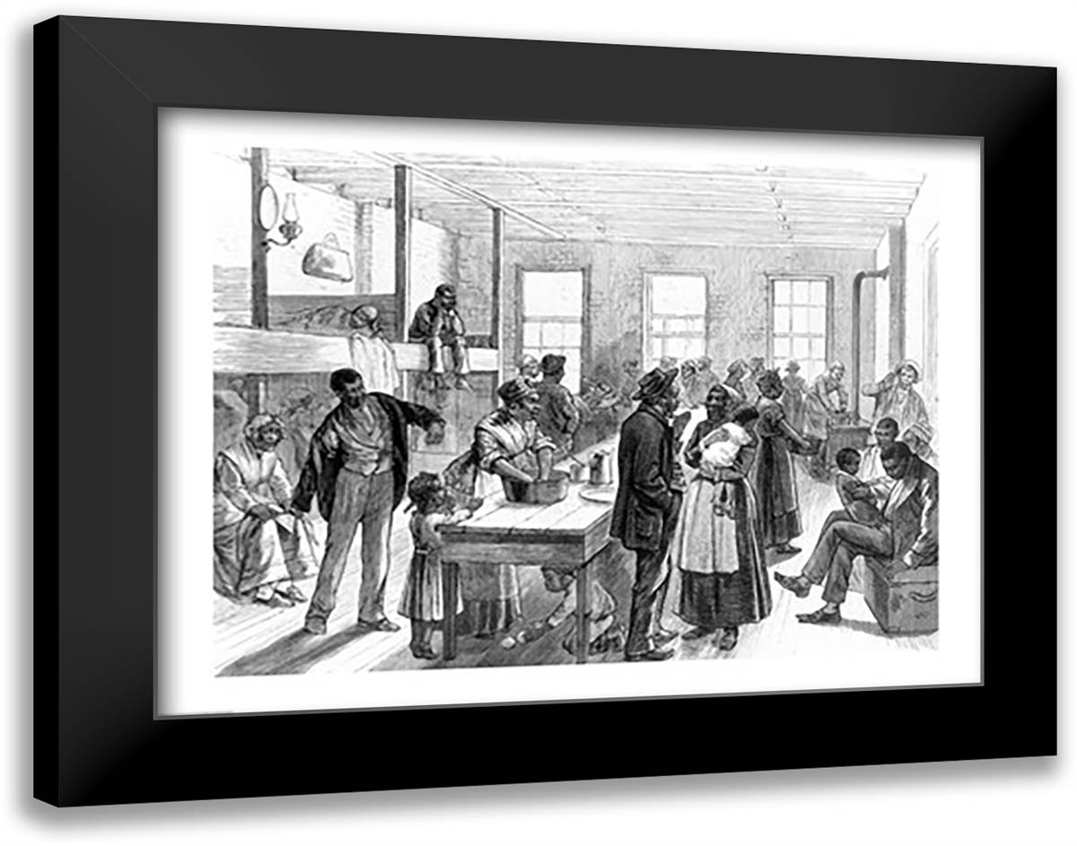 New York City - Coloured Refugees from Arkansas Awaiting Transportation to Liberia 28x22 Black Modern Wood Framed Art Print Poster