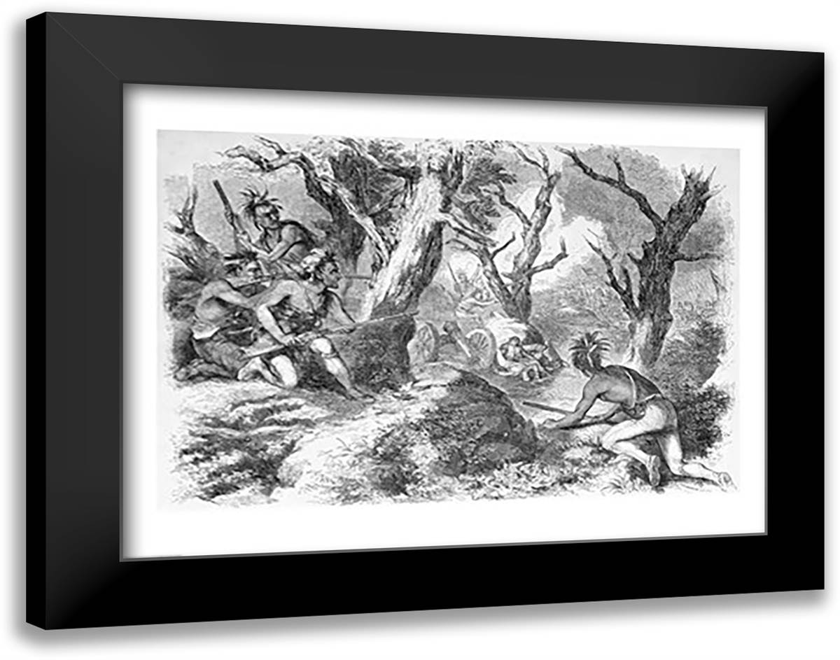 Defeat of General Braddock, in the French and Indian War, in Virginia 28x22 Black Modern Wood Framed Art Print Poster