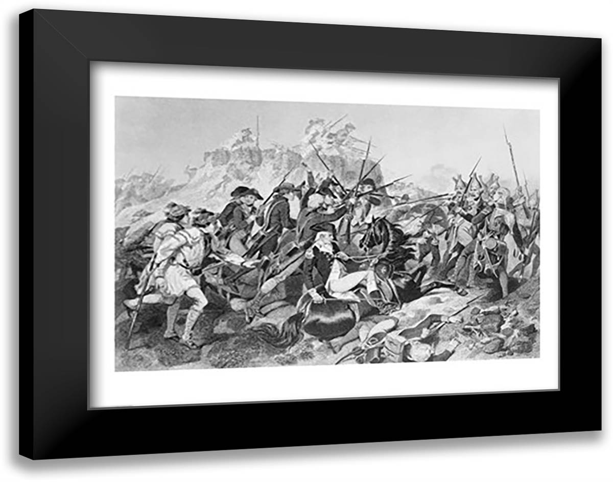 Battle of Saratoga - General Arnold Wounded in the Attack on the Hessian Redoubt 28x22 Black Modern Wood Framed Art Print Poster