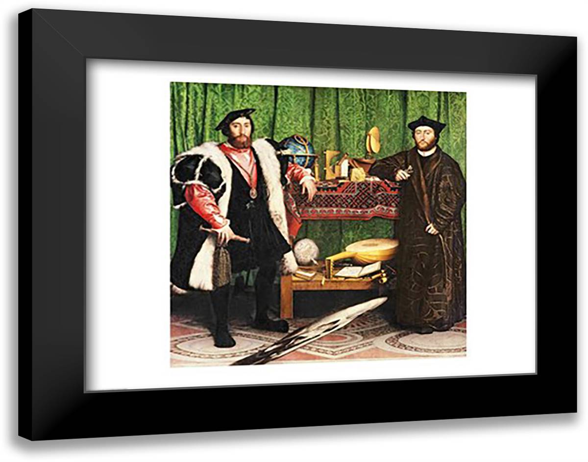 The Ambassadors, 1533 28x22 Black Modern Wood Framed Art Print Poster by Holbein, Hans