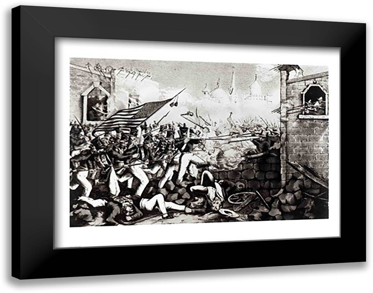 Battle of Monterey: The Americans Forcing their Way to the Main Plaza 28x22 Black Modern Wood Framed Art Print Poster