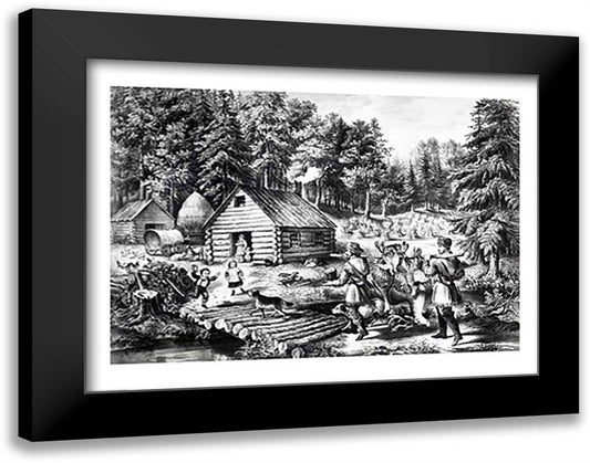 The Pioneer's Home on the Western Frontier 28x22 Black Modern Wood Framed Art Print Poster