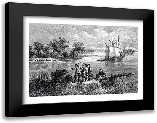 The Moravians Ascending the Delaware 28x22 Black Modern Wood Framed Art Print Poster