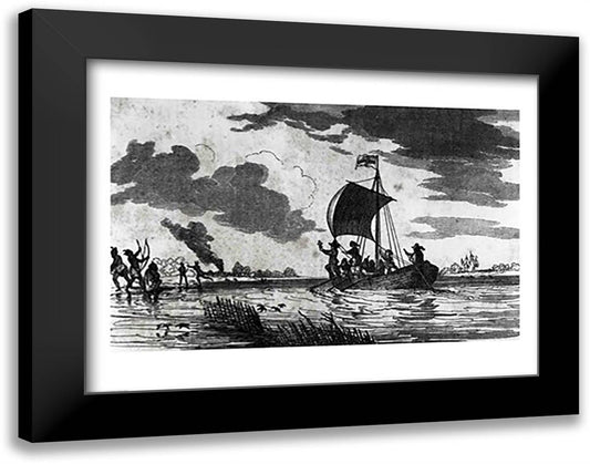 Arrival of the English at Roanoke 28x22 Black Modern Wood Framed Art Print Poster