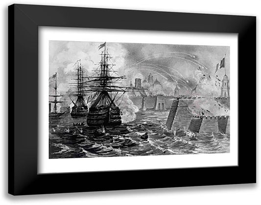 Victorious Bombardment of Vera Cruz by the United Forces of the Army and Navy of the US 28x22 Black Modern Wood Framed Art Print Poster