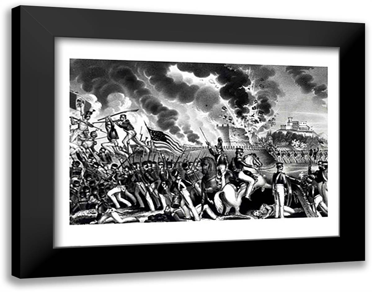 Battle of Molino del Rey 28x22 Black Modern Wood Framed Art Print Poster