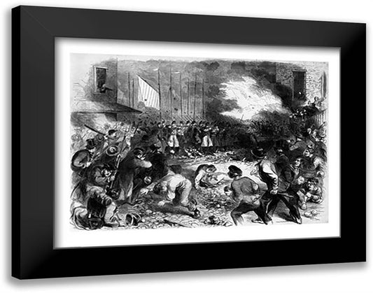 The Sixth Regiment of the Massachusetts Volunteers Firing into the Mob on Pratt Street 28x22 Black Modern Wood Framed Art Print Poster