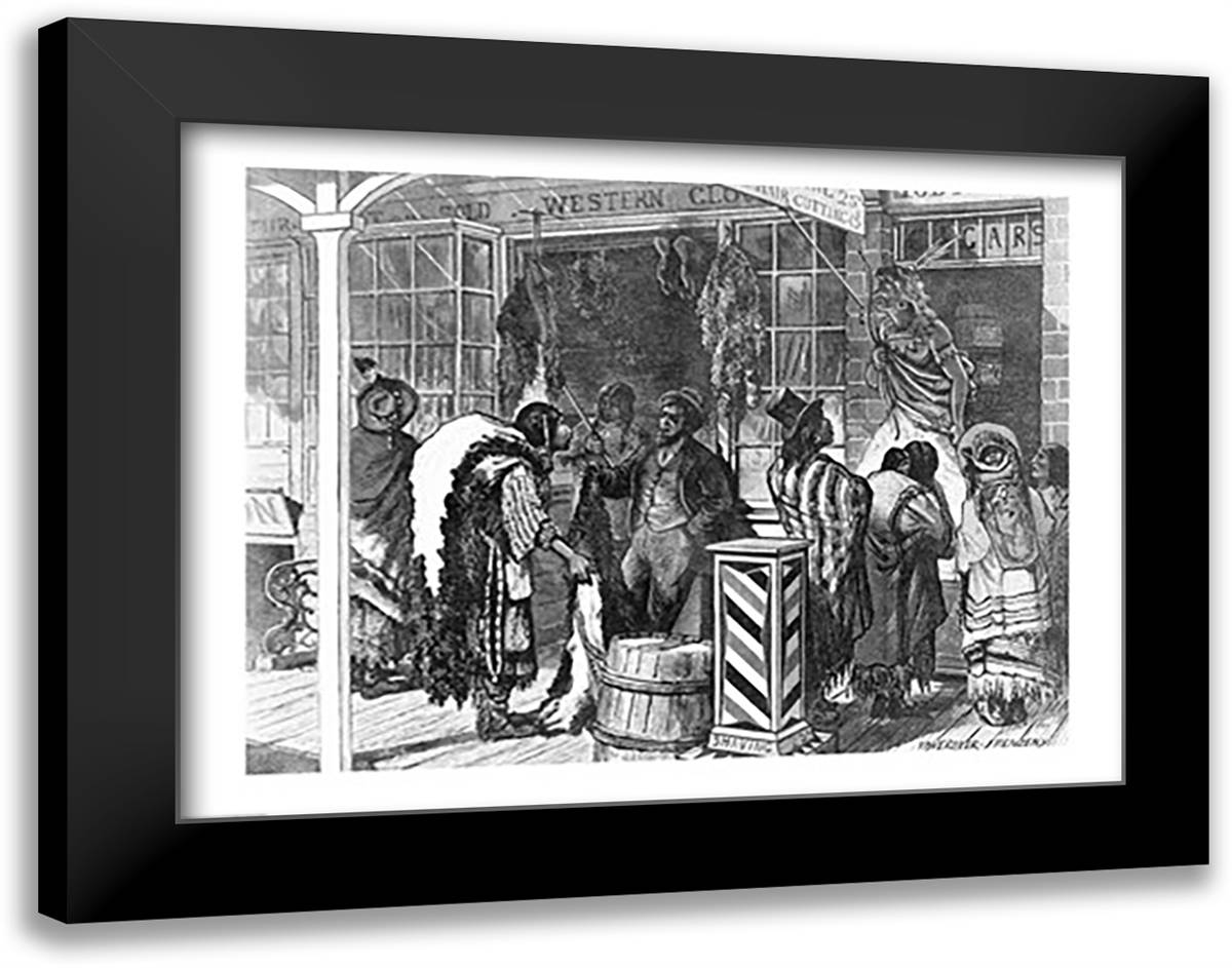 Indians Trading at a Frontier Town 28x22 Black Modern Wood Framed Art Print Poster