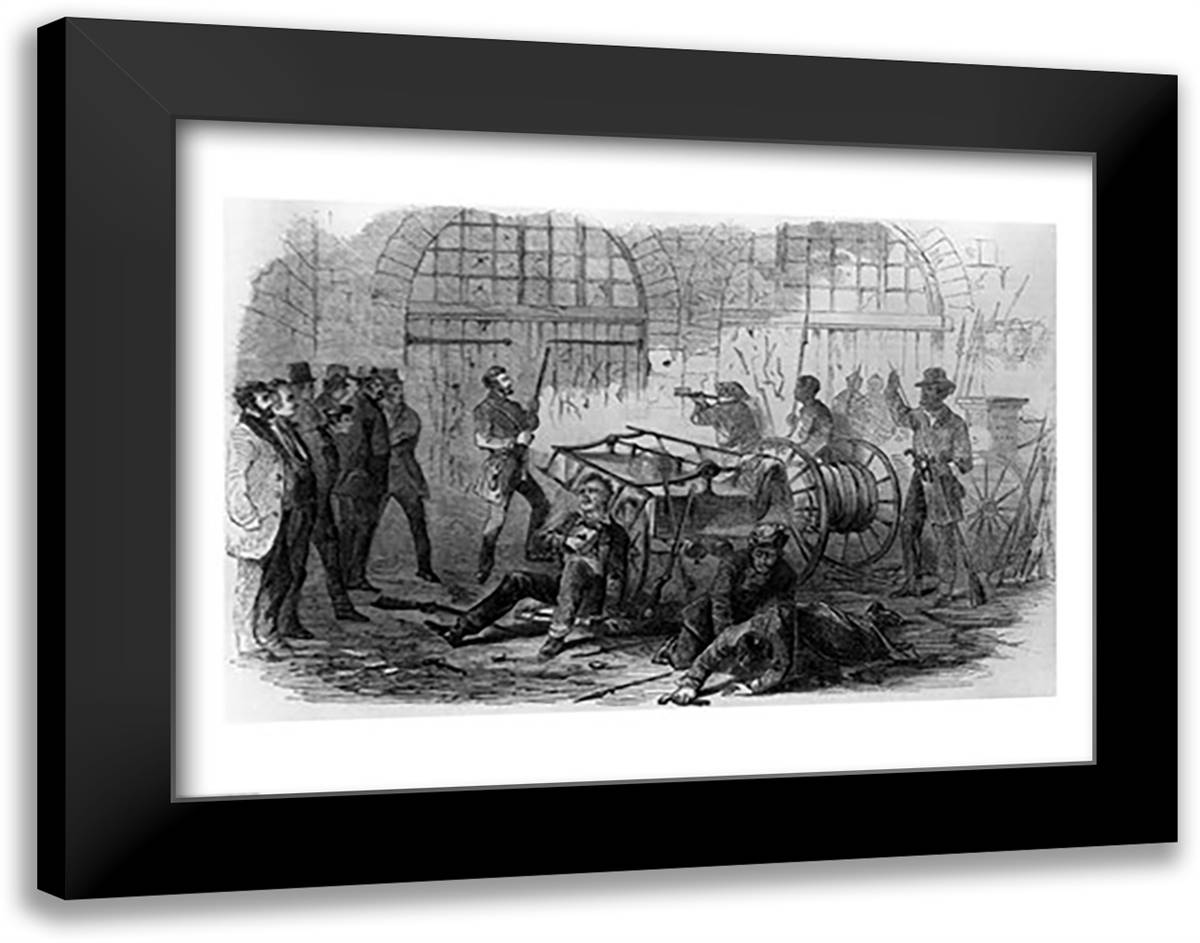 Harper's Ferry Insurrection: Interior of the Engine-House 28x22 Black Modern Wood Framed Art Print Poster