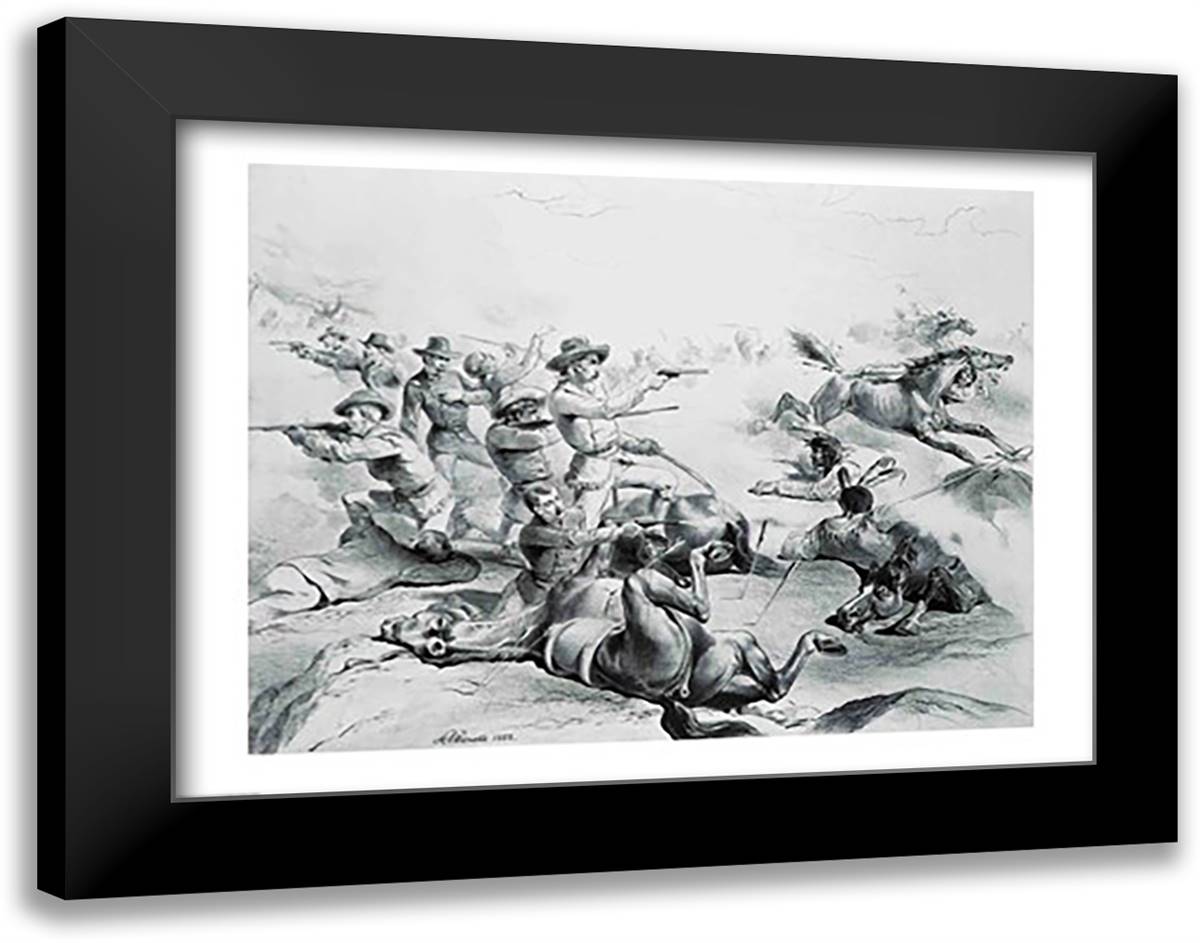 The Last Battle of General Custer 28x22 Black Modern Wood Framed Art Print Poster