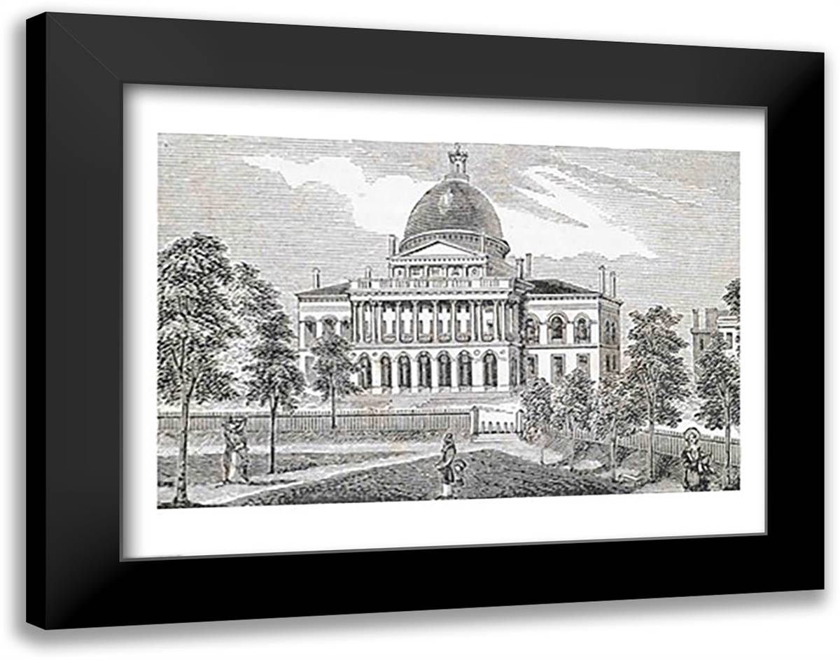 Southern view of the State House in Boston 28x22 Black Modern Wood Framed Art Print Poster