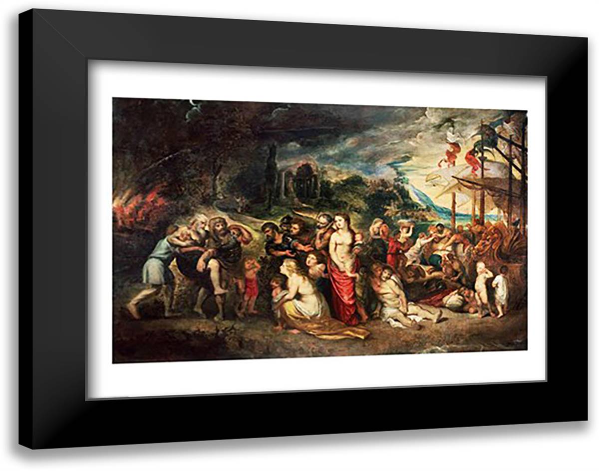 Aeneas prepares to lead the Trojans into exile, c.1602 28x22 Black Modern Wood Framed Art Print Poster by Rubens, Peter Paul
