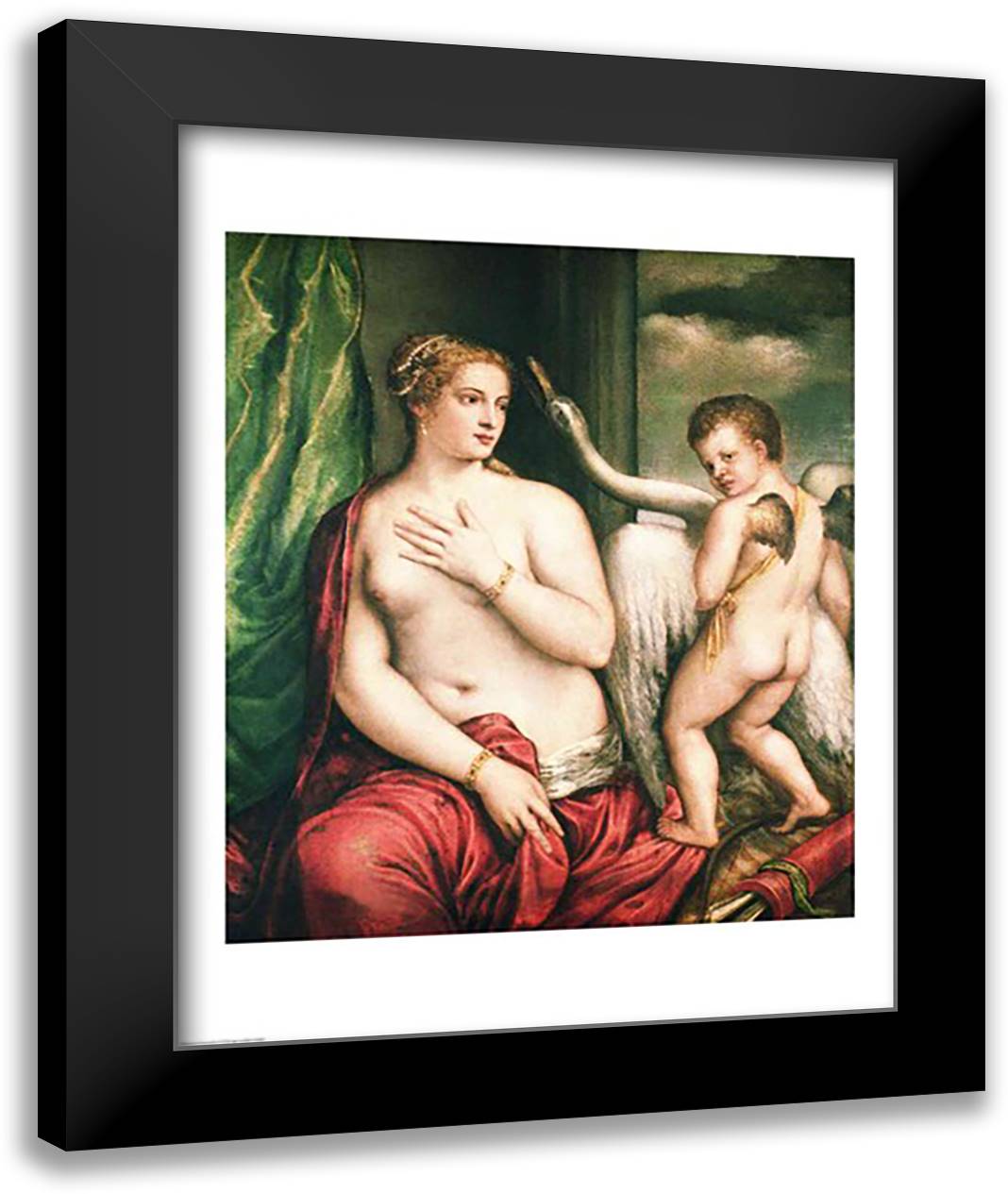 Leda and the Swan 22x28 Black Modern Wood Framed Art Print Poster by Titian