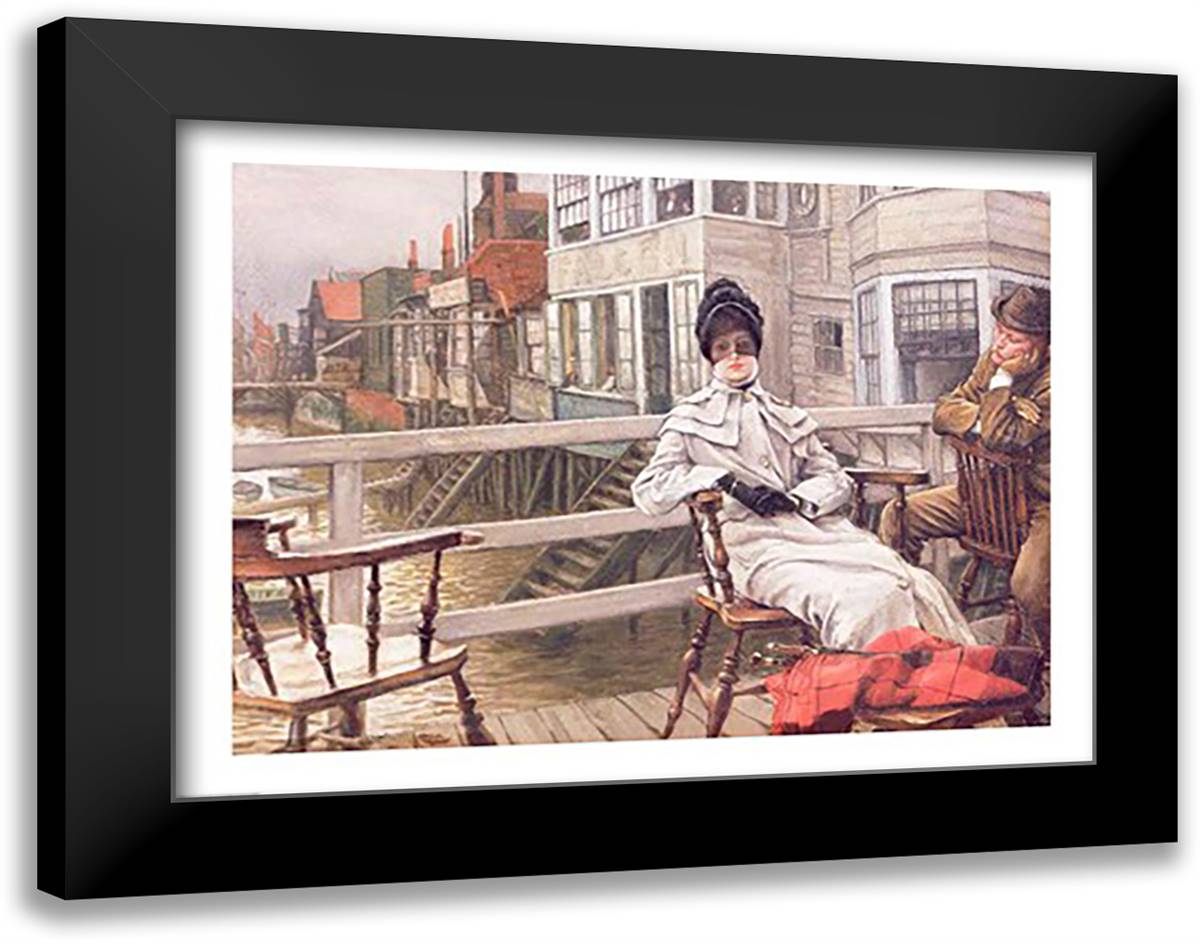 Waiting for the Ferry, c.1878 28x22 Black Modern Wood Framed Art Print Poster by Tissot, James