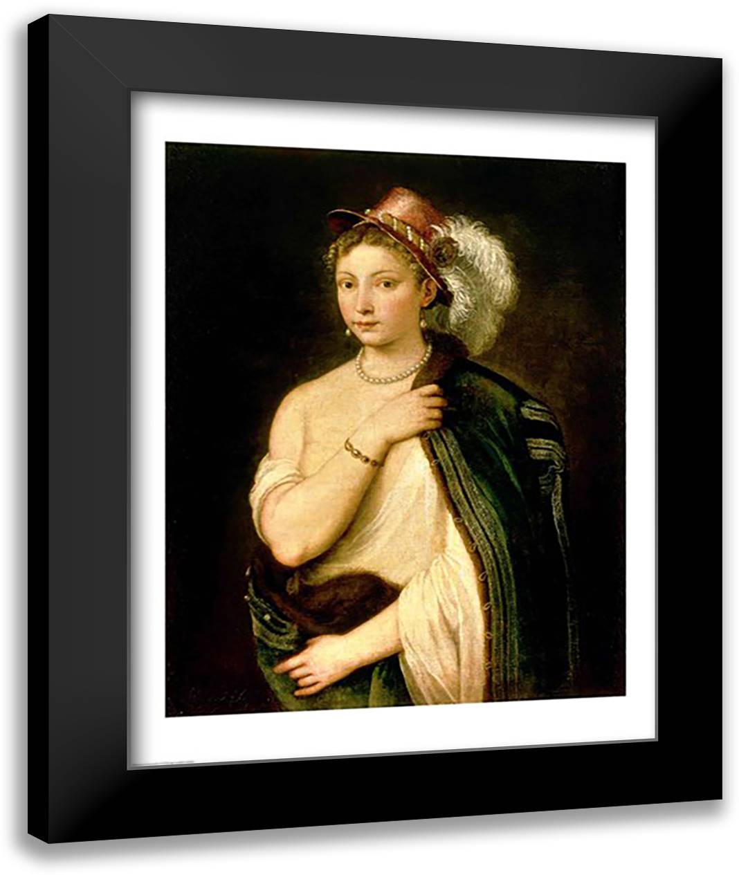 Female Portrait 22x28 Black Modern Wood Framed Art Print Poster by Titian