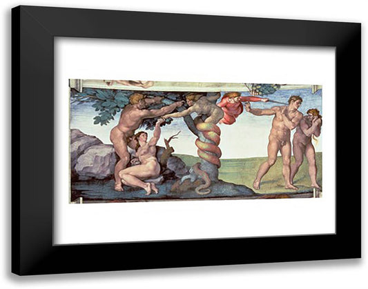 Sistine Chapel Ceiling (1508-12): The Fall of Man, 1510 28x22 Black Modern Wood Framed Art Print Poster by Michelangelo