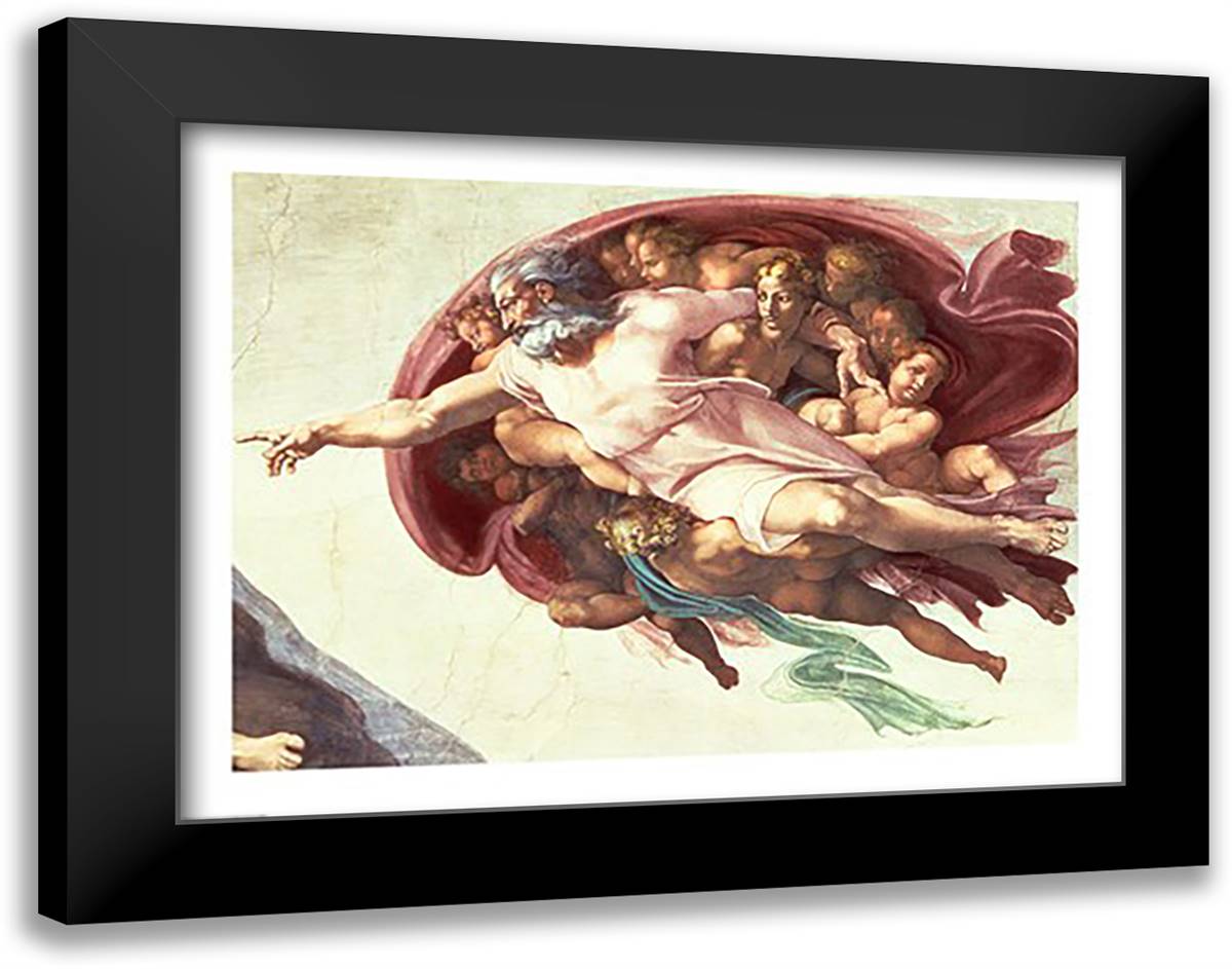 Sistine Chapel Ceiling: The Creation of Adam, detail of God the Father, 1508-12 28x22 Black Modern Wood Framed Art Print Poster by Michelangelo