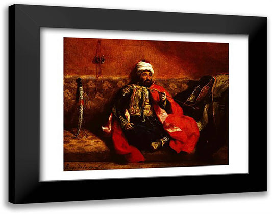 A Turk smoking sitting on a sofa, c.1825 28x22 Black Modern Wood Framed Art Print Poster by Delacroix, Eugene