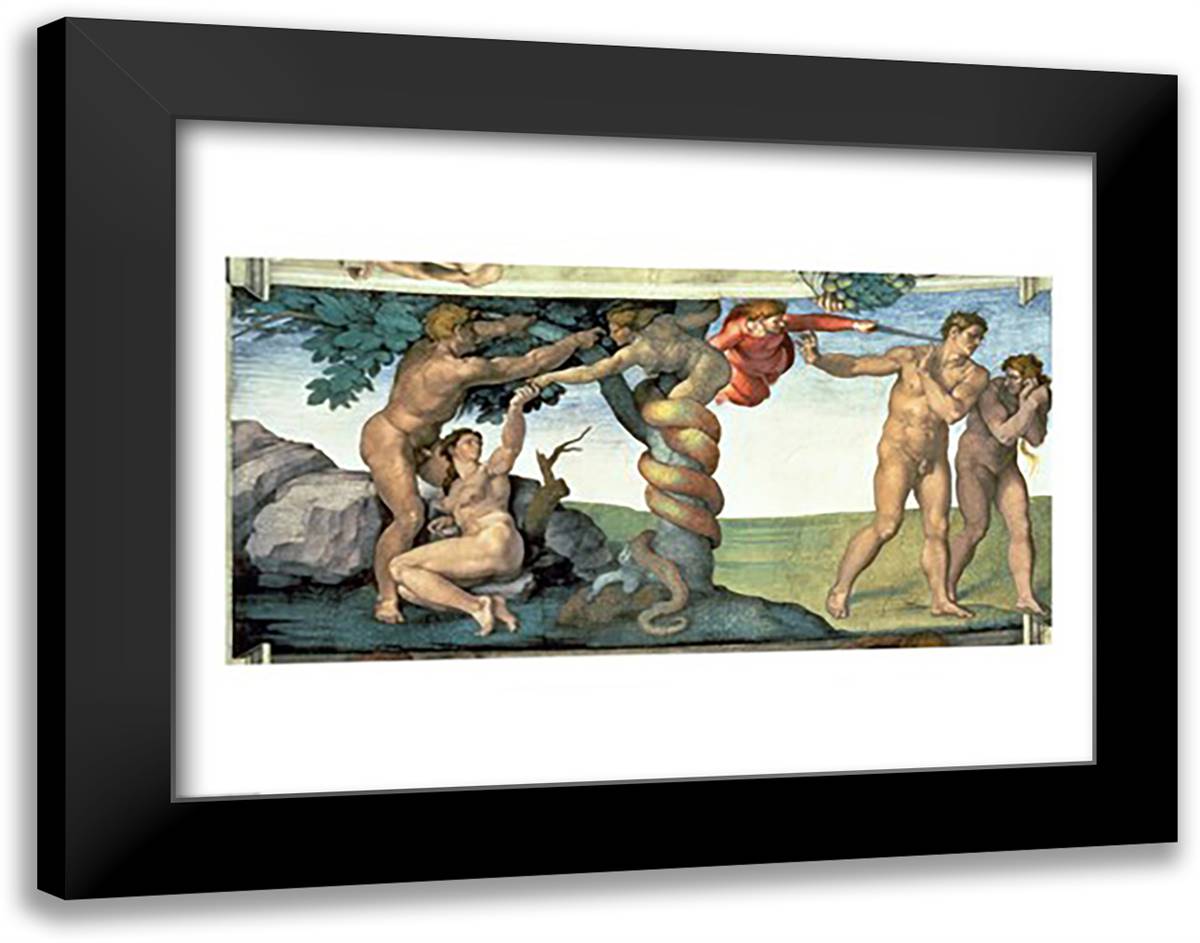Sistine Chapel Ceiling (1508-12): The Fall of Man, 1510 28x22 Black Modern Wood Framed Art Print Poster by Michelangelo